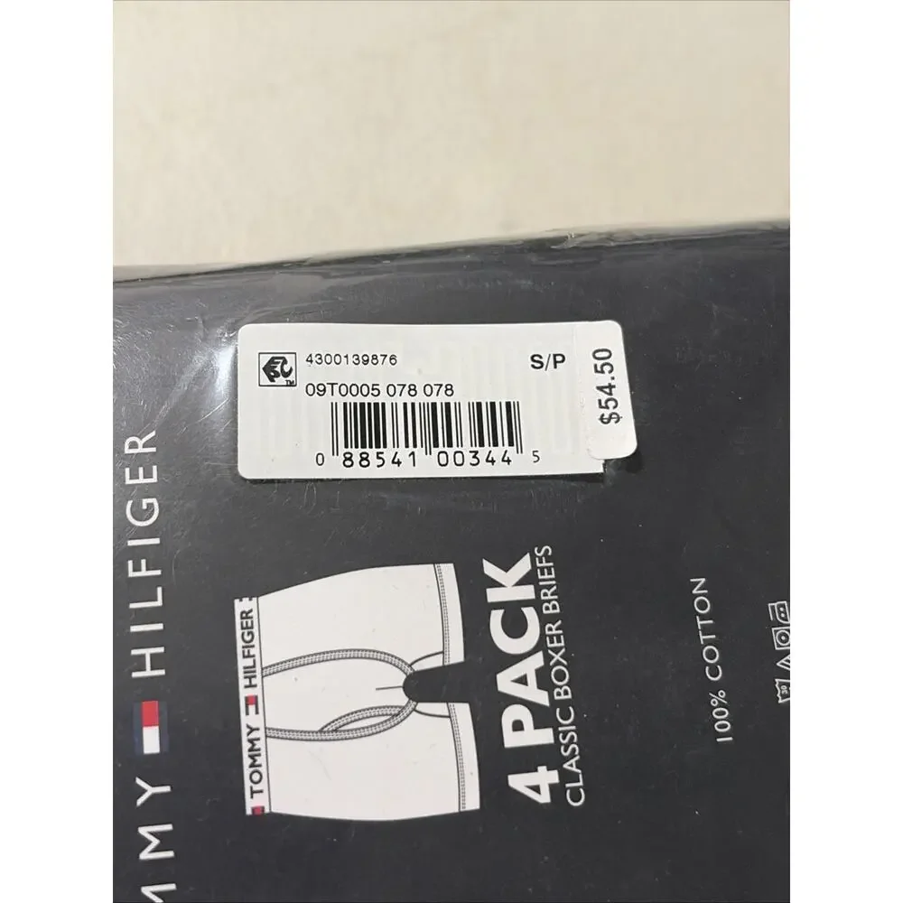 SMALL Tommy Hilfiger Men's 4 Pack 100% Cotton Boxer Briefs Black New